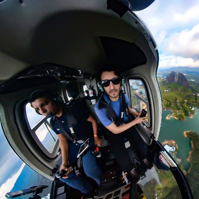 Fly in a helicopter